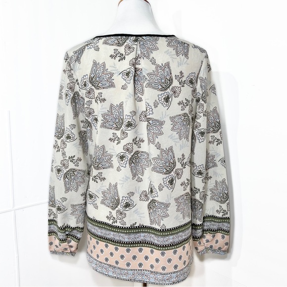 Sanctuary Floral Motif Print Pastel Cream Black Mixed Media Tie Neck Tunic Top S - Picture 4 of 9